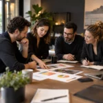 Équipe analysant les résultats et les enseignements d’une campagne.