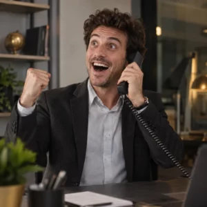 Commercial ravi d’avoir enfin joint le bon décideur au téléphone.