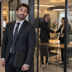 Commercial arrivant alors que le prospect serre déjà la main de son prestataire.