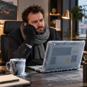 Commercial emmitouflé devant un ordinateur givré : un lead devenu froid.