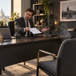 Commercial présentant un devis à une chaise vide, où le prospect semble avoir disparu.